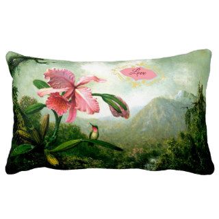 Love, Orchid and Hummingbird near a Waterfall Throw Pillow