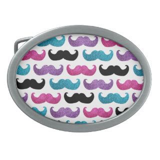 Colorful bling mustache pattern (Faux glitter) Belt Buckle