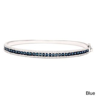 Sterling Silver 1ct TDW Black/Blue Multi Row Color Diamond Bangle Diamond Bracelets