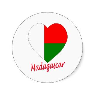Madagascar Flag Heart Round Stickers