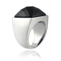 Glitzy Rocks Stainless Steel Bold Faceted Square Onyx Ring Glitzy Rocks Gemstone Rings