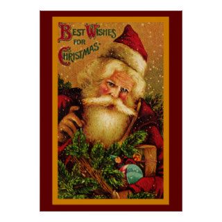 Victorian Santa Claus with Gifts Christmas Poster