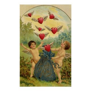 Vintage Valentine's Day, Victorian Angels Hearts Print