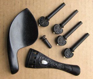 Hand Carved Inlay Ebony Violin Parts (Pegs, Chinrest, Tailpiece, Endpin, Clamps) Musical Instruments
