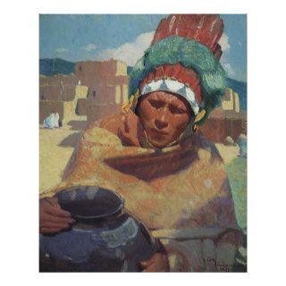 Taos Native American Indian Portrait, Blumenschein Poster