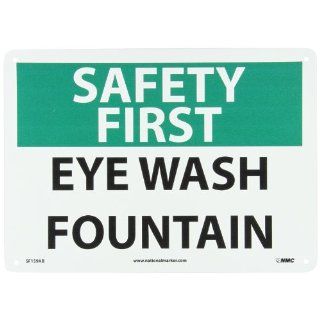 NMC SF159AB OSHA Sign, Legend "SAFETY FIRST   EYE WASH FOUNTAIN", 14" Length x 10" Height, Aluminum, Black/Green on White Industrial Warning Signs