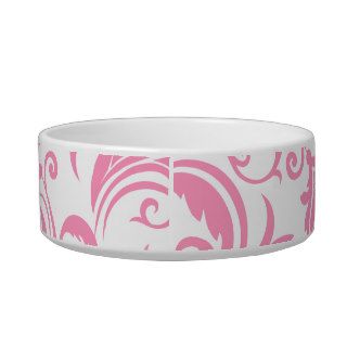 Pink Damask Monogram Pet Food Bowls