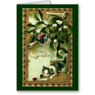 Gold and Green Feline Christmas Greetings Card