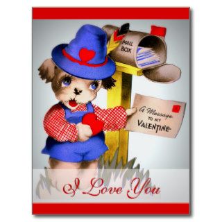 I Love You Cute Vintage Valentine Dog Mailbox Post Cards