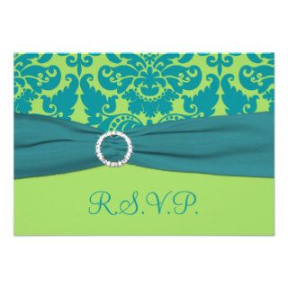 PRINTED RIBBON Green, Turquoise Damask Reply Card