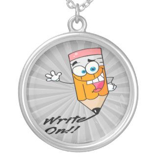 write on right on funny happy pencil cartoon necklace