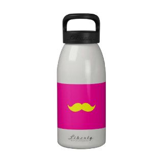 Bright Neon Funny Yellow Mustache Girly Neon Pink Drinking Bottle