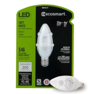 EcoSmart 25W Equivalent Soft White (2700K) B11 Clear Blunt Tip Decorative Dimmable LED Light Bulb ECS B11 CA W27 25WE CL 120 DG 1PK