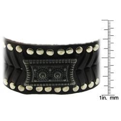 Silvertone and Genuine Leather Flat Stud Bracelet Moise Fashion Bracelets