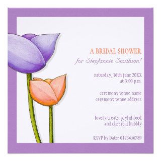 Simple Flowers purple orange Bridal Shower Square Invites