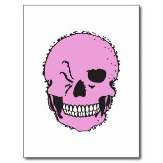 pink winking skull postcard