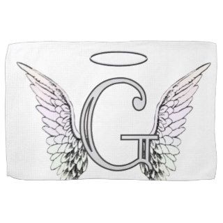 Letter G Initial Monogram with Angel Wings & Halo Kitchen Towels