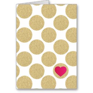 Bold Glitter Gold Dot With Heart and Custom Color Greeting Cards