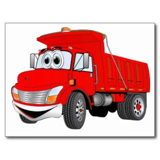 Dump Truck 2 Axle Red Cartoon Postcard