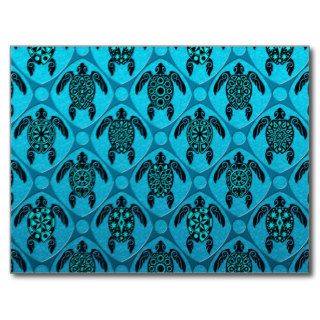 Blue and Black Sea Turtle Pattern Postcards
