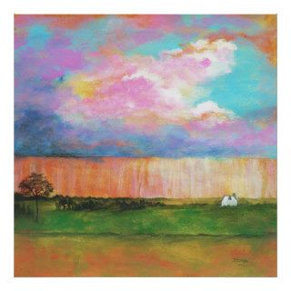 April Showers Abstract Landscape House Painting Poster
