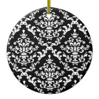 Black and White Damask Pattern Christmas Tree Ornaments