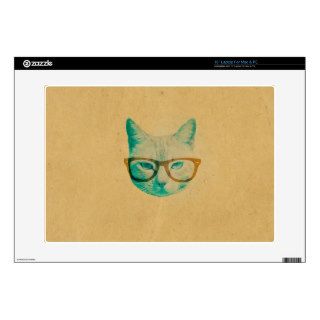 Funny Cool Cute Hipster Cat Thick Framed Glasses Decals For 15" Laptops
