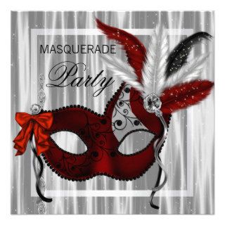 Red Black White Masquerade Party Invites