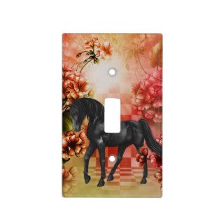 Black Horse And Fantasy Flowers Animal Switch Plate Cover