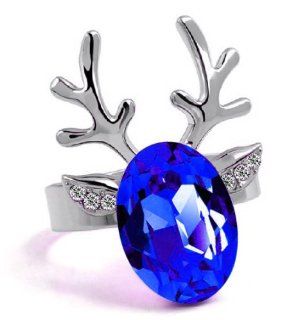 Lucky Reindeer Platinum plated Crystal Studded Fashion Ring Jewelry