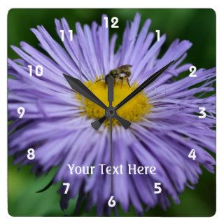 Bee On Purple Daisy Flower #2 Square Wallclocks