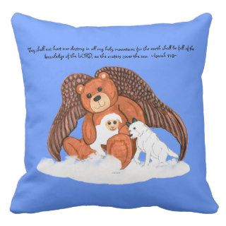 Peace Brown Angel Bear with Bible Scripture Pillow
