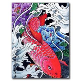 Japanese Red Koi Fish tattoo art Post Card