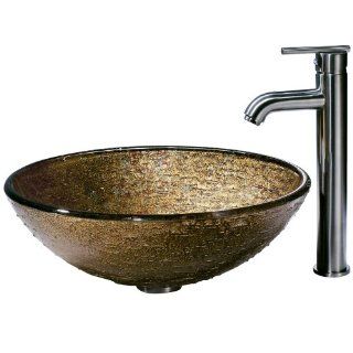 VIGO VGT154 Textured Copper Glass Vessel Sink and Faucet Set in Brushed Nickel   Vessel Sinks  