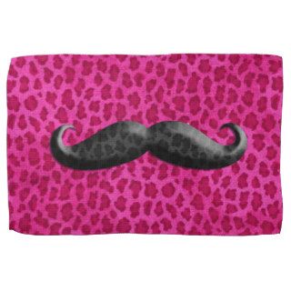 Hipster Girly Pink Cheetah Print And Mustache Towel