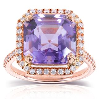 10k Rose Gold Lavender Amethyst and 3/5 ct TDW Halo Diamond Ring (H I, I1 I2) Gemstone Rings