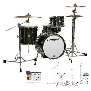 Ludwig LC179X016 Breakbeats by Questlove Black Sparkle 4 Pc Shell Pack w/ Ludwig Classic Vintage Hardware, Survival Guide & Drumsticks Musical Instruments