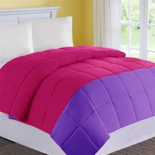 Comfort Classics Color Block Microfiber Down Alternative Comforter   Pink/Purple   King  