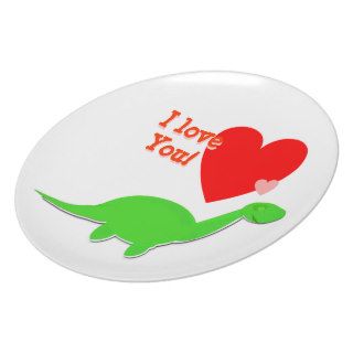 I Love You Heart Cartoon Dinosaur Dinner Plate