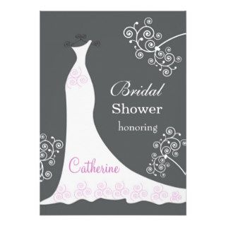White wedding gown, swirls on black Bridal Shower Card