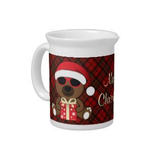 Cool Santa Bear with sunglasses and gift Beverage Pitcher