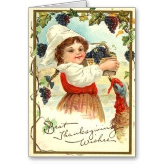 Puritan Girl Picking Grapes Card