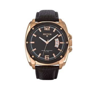 Hector H France Mens Gold PVD Case Black Leather Date Watch Hector H France Men's More Brands Watches
