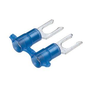 Panduit PN14 6LF 3K Real Smart System Fork Terminals, Nylon Insulated, Non Funnel Entry, 16   14. AWG Wire Range, Blue, #6 Stud Size, 0.03" Stock Thickness, 0.162" Max Insulation, 0.25" Width, 0.18" Center Hole Diameter, 0.85" Leng