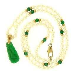 Mason Kay 14k Gold Green Jadeite and Freshwater Pearl Necklace (4 mm) Mason Kay Gemstone Necklaces