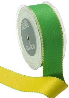 May Arts 1 1/2 Inch Wide Ribbon, Parrot Green and Yellow Reversible Grosgrain