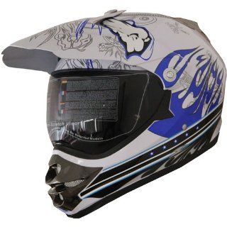Motocross Dual Sport Helmet Blue Flame 183 w/ Visor (L) Automotive