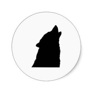 Howling Wolf Silhouette Round Stickers