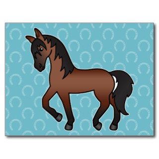 Bay Trotting Cartoon Horse Post Cards