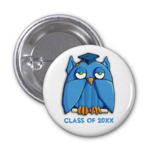 Aqua Owl Grad Round Graduation Button